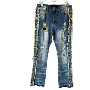 Men's Thrt Shredded Denim Flare Leg Jeans Size 36